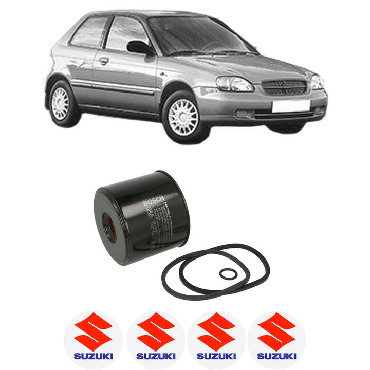 Filtru combustibil SUZUKI BALENO Hatchback (EG) 1.9 TD (SY419) din 1998-2002 KW 55 CP 75 CMC 1905, Bosch, Auto, 4x Stickere auto cu SUZUKI