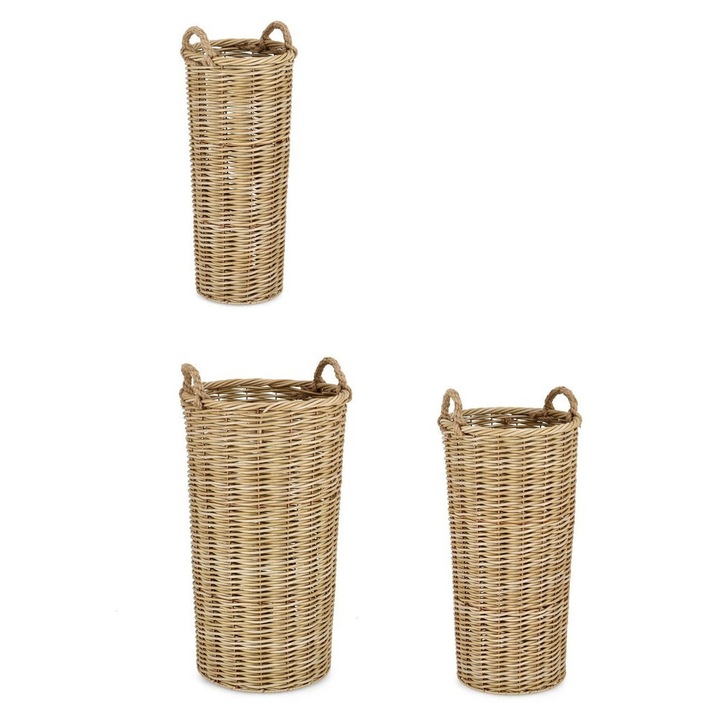 Set 3 cosuri poliratan natur Julen 30x25x71h; 38,5x32x76h; 47x39x81h