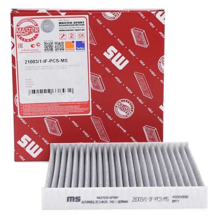 Aktívszén utastérszűrő HONDA CITY, CIVIC X, CR-V V, HR-V, JAZZ, 211x205x30mm, Master Sport Germany