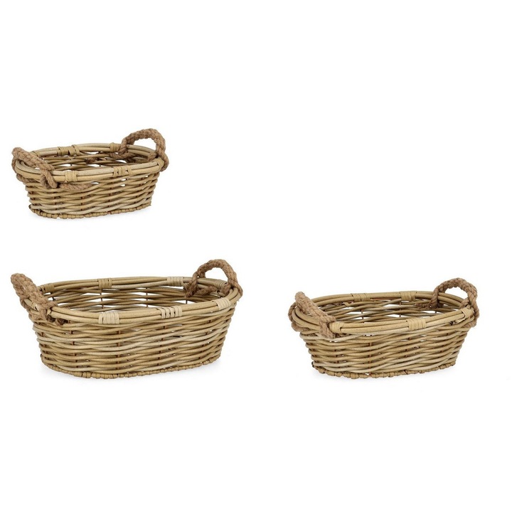 Set 3 cosuri poliratan natur Julen 36x29x11h; 43x35x13,5h; 50x41x16h