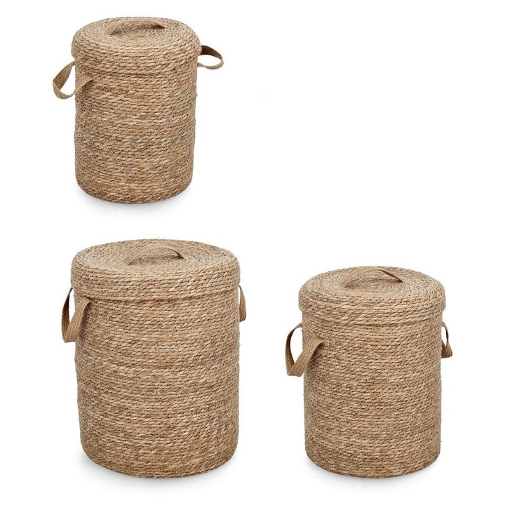 Комплект от 3 кафяви коша за съхранение Hamida Ø30x38h, ø35x44h, ø40x50h