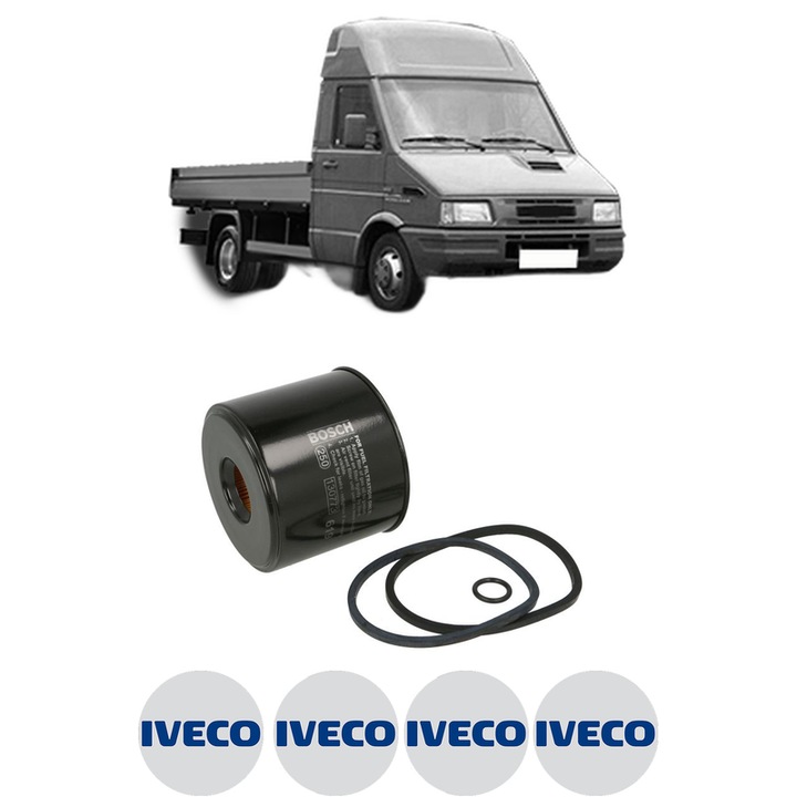Filtru combustibil IVECO DAILY II Platform/Chassis 35-8 (12931102, 12931104, 12931111, 12931112, 12931117,... din 1989-1998 KW 55 CP 75 CMC 2499, Bosch, Auto, 4x Stickere auto cu IVECO