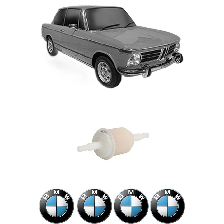 Filtru combustibil BMW Seria 1502-2002 (E10) 1600 Ti din 1967-1969 KW 77 CP 105 CMC 1573, Bosch, Auto, 4x Stickere auto cu BMW
