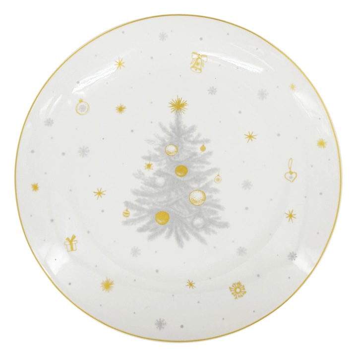 Farfurie din portelan Stribrna Koleda, 27 cm, alb/argintiu/auriu, set 18 piese