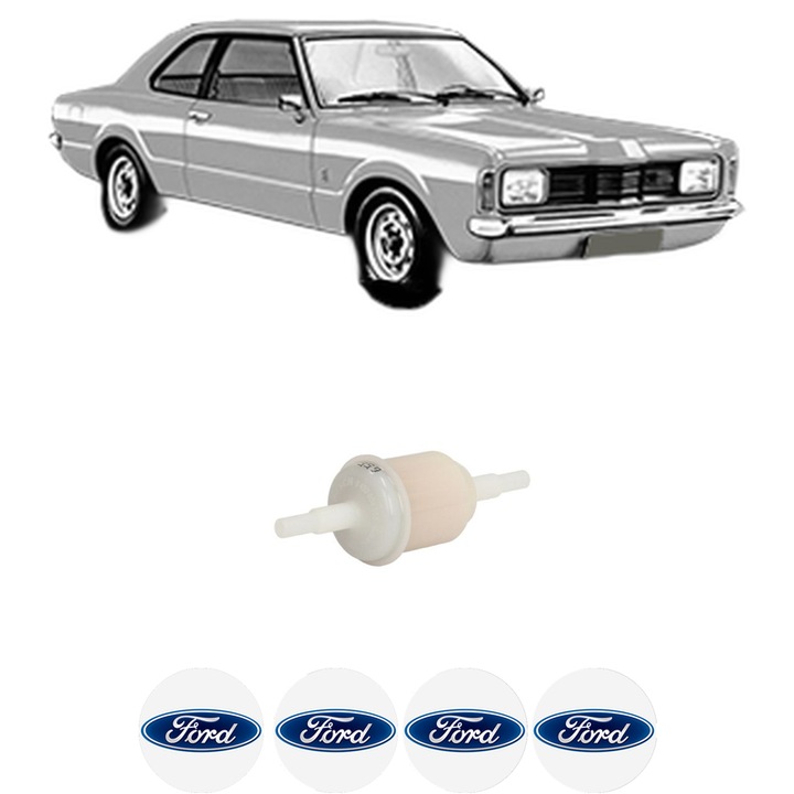 Filtru combustibil FORD TAUNUS (GBTS, GBFS, CBTS) 1.6 din 1976-1979 KW 65 CP 88 CMC 1593, Bosch, Auto, 4x Stickere auto cu FORD