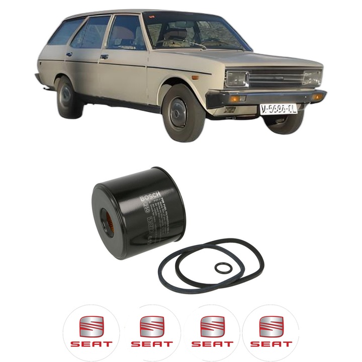 Filtru combustibil SEAT 131 (131A) 2.4 Diesel din 1978-1986 KW 53 CP 72 CMC 2445, Bosch, Auto, 4x Stickere auto cu SEAT