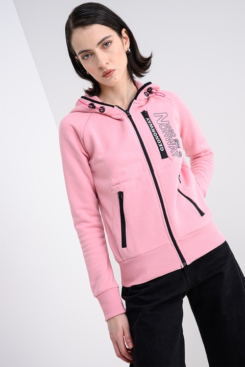 Geo Norway, Hanorac cu fermoar si maneci raglan Fiona, Negru/Roz deschis