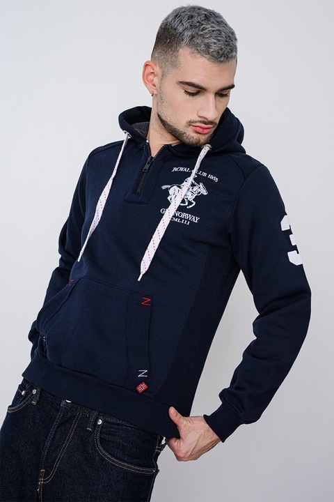 Geo Norway, Hanorac cu logo pe piept si fermoar Floton, Alb/Bleumarin