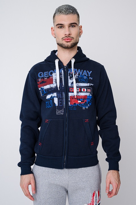 Geo Norway, Hanorac regular-fit cu logo Getchup, Visiniu/Albastru royal/Bleumarin