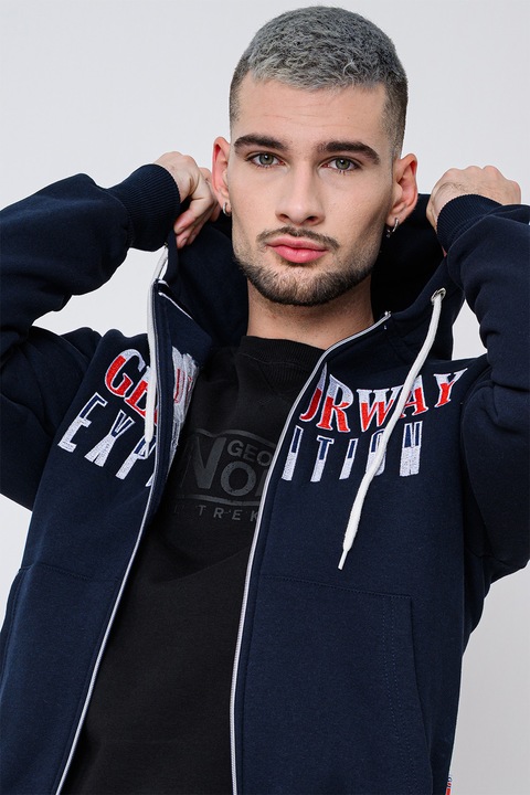 Geo Norway, Hanorac cu logo brodat si fermoar Ghazen, Visiniu/Bleumarin