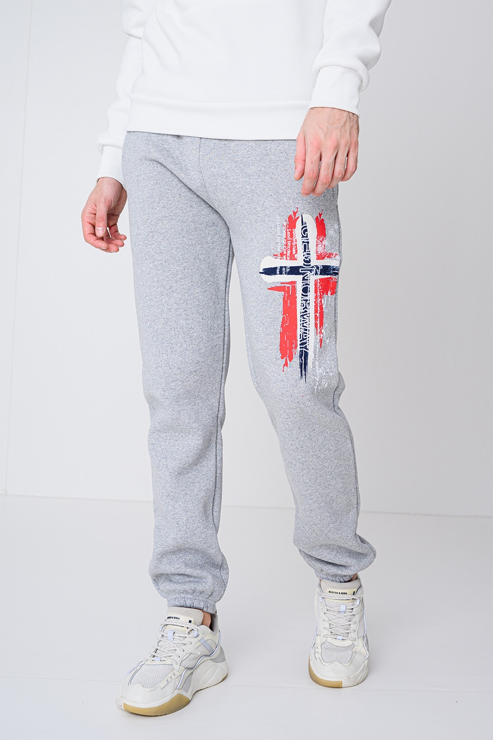 Geo Norway, Pantaloni de trening cu design grafic Matuvu, Gri deschis melange, XL