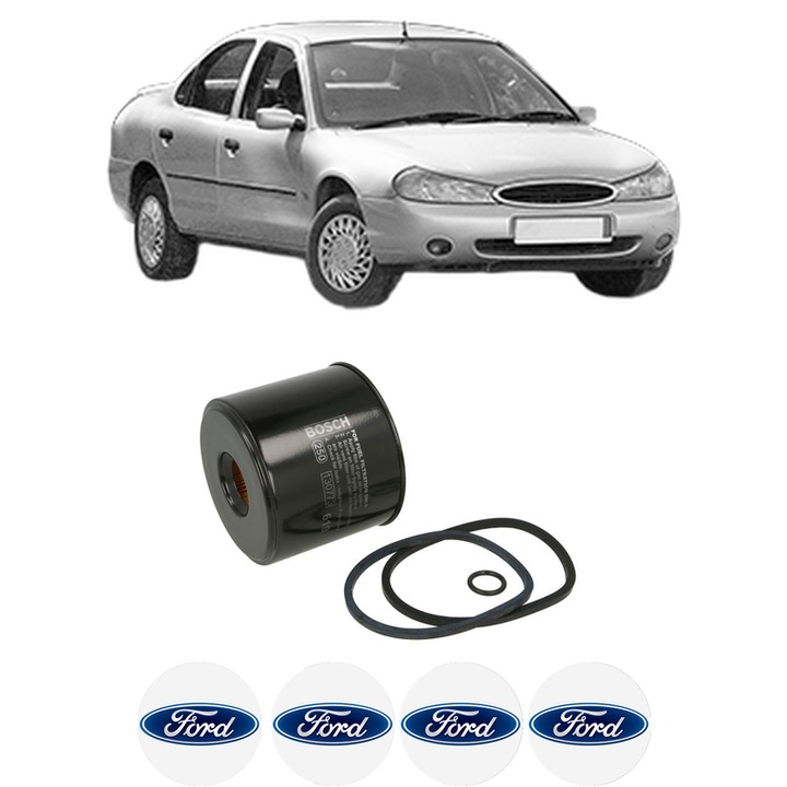Filtru combustibil FORD MONDEO II Saloon (BFP) 1.8 TD din 1996-2000 KW 66 CP 90 CMC 1753, Bosch, Auto, 4x Stickere auto cu FORD