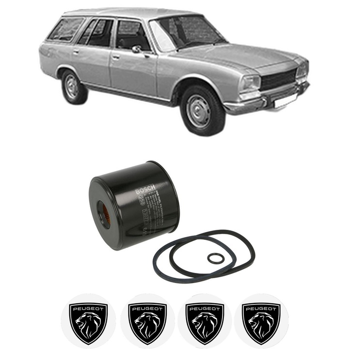 Filtru combustibil PEUGEOT 504 Break (D_, F_) 2.1 D (E20, F20) din 1971-1986 KW 48 CP 65 CMC 2112, Bosch, Auto, 4x Stickere auto cu PEUGEOT