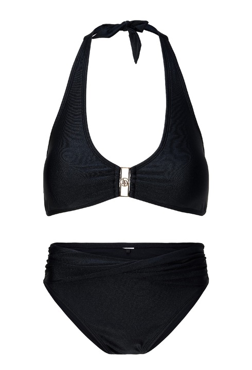 LingaDore, Costum de baie in doua piese si monograma metalica, Negru