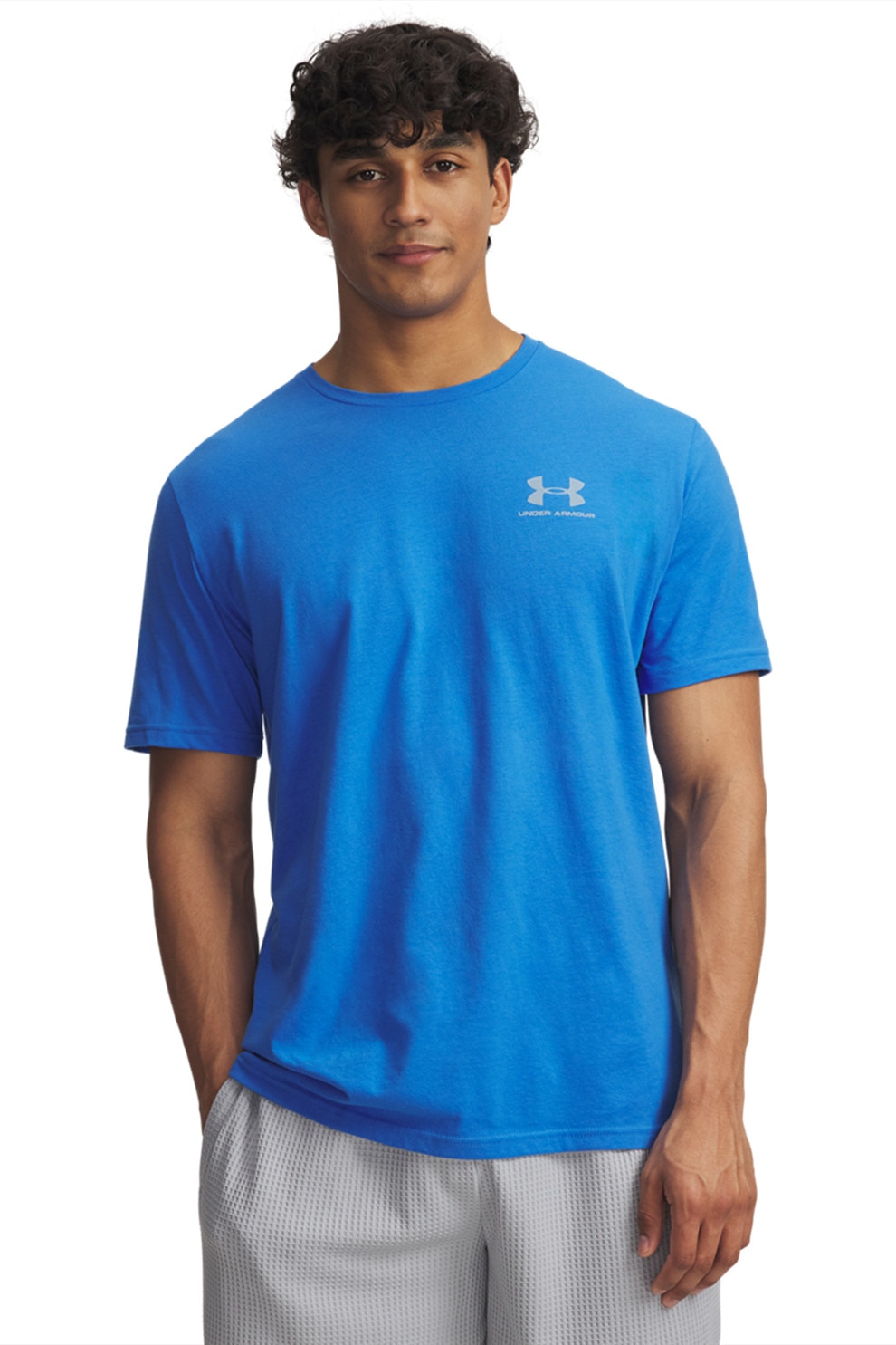 Under Armour, Tricou cu imprimeu logo discret si decolteu la baza gatului, Albastru royal, M