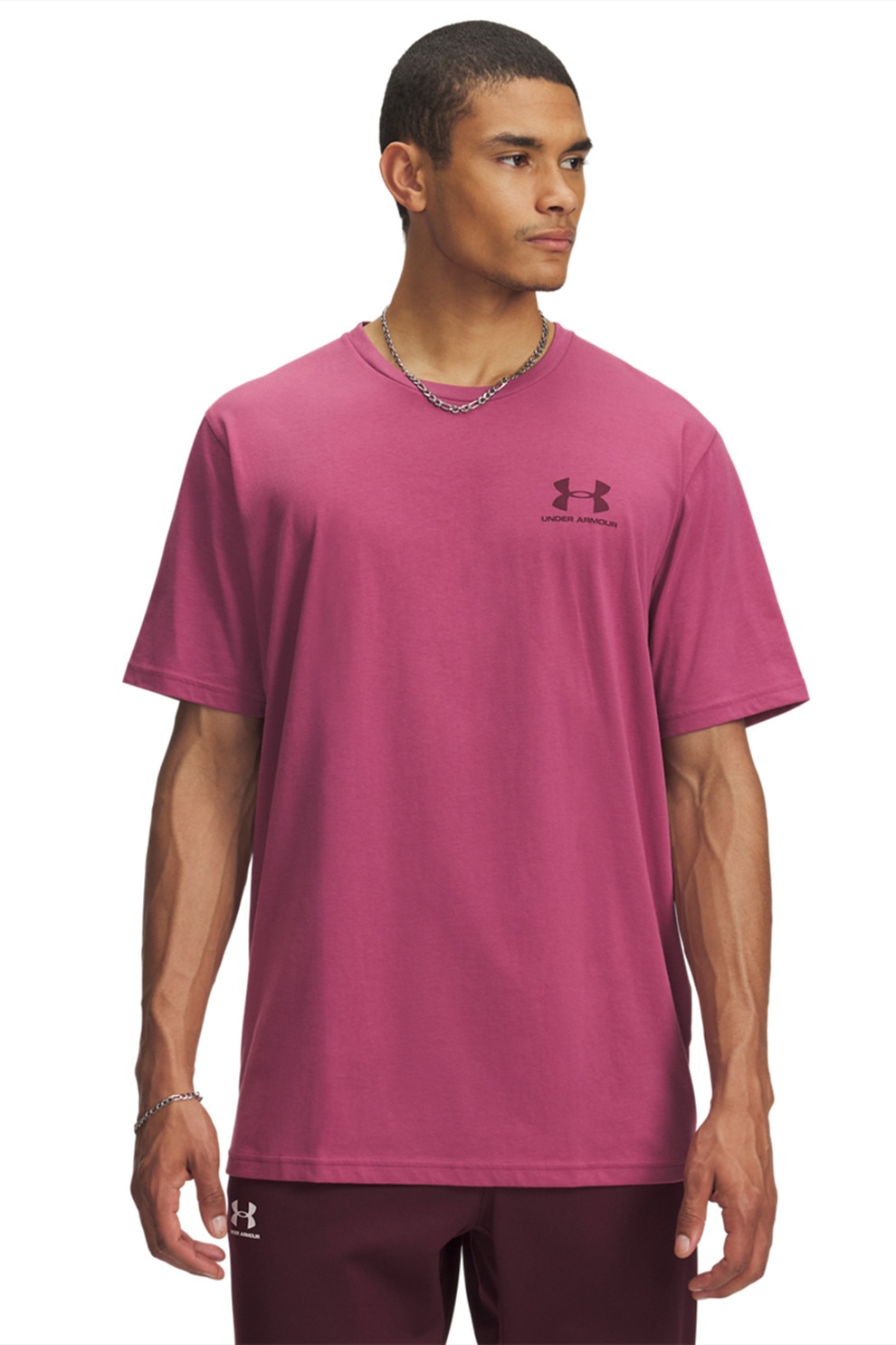 Under Armour, Tricou cu imprimeu logo discret si decolteu la baza gatului, Fucsia, M