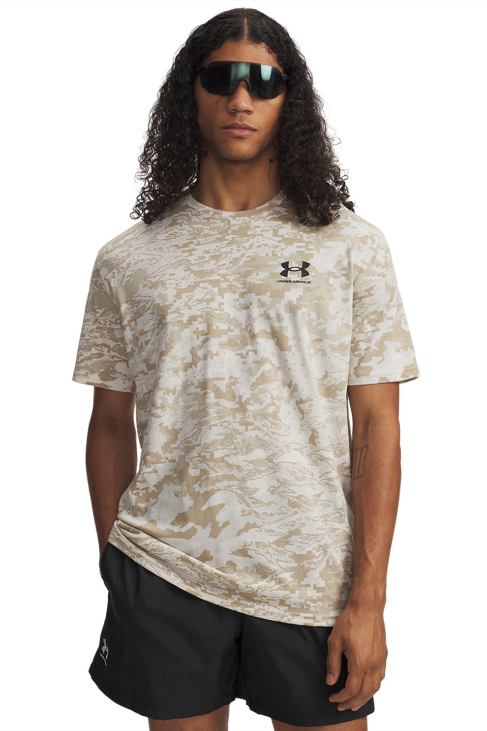 Under Armour, Tricou cu model si decolteu la baza gatului, Bej deschis, S