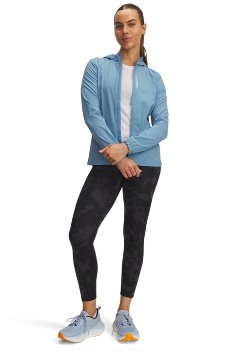 Under Armour, Colanti crop cu model camuflaj, pentru alergare Launch, Negru