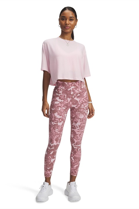 Under Armour, Colanti crop cu model abstract, pentru fitness Motion, Rosu stins/Alb murdar