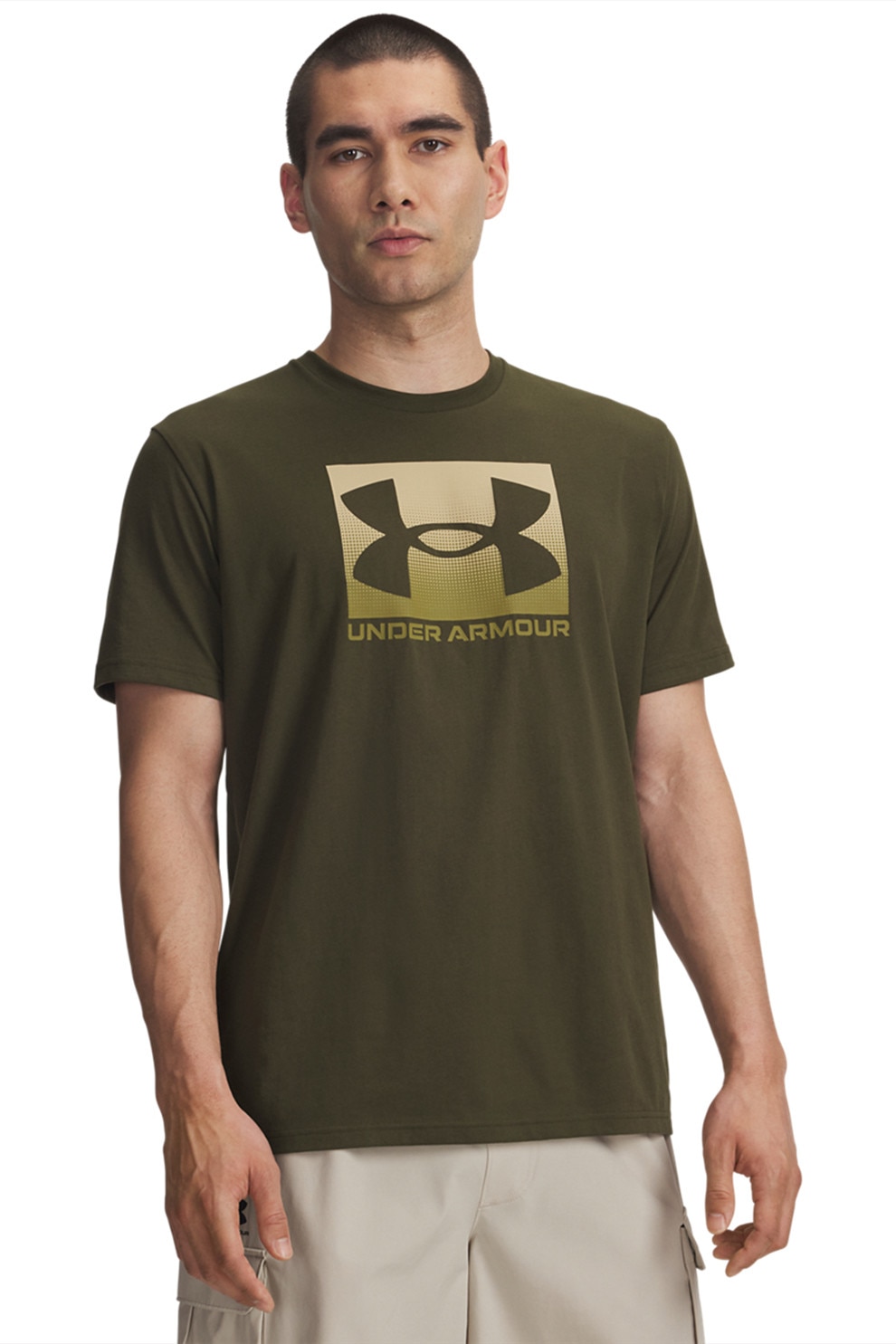 Under Armour, Tricou lejer cu logo Boxed, Verde masliniu, XL