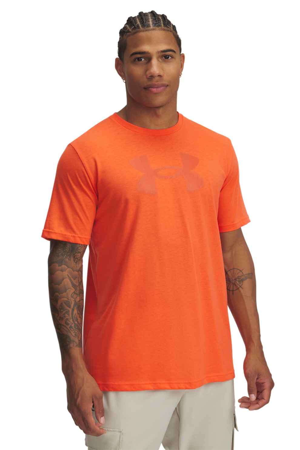 Under Armour, Tricou cu decolteu la baza gatului si imprimeu logo, Portocaliu mandarina, L