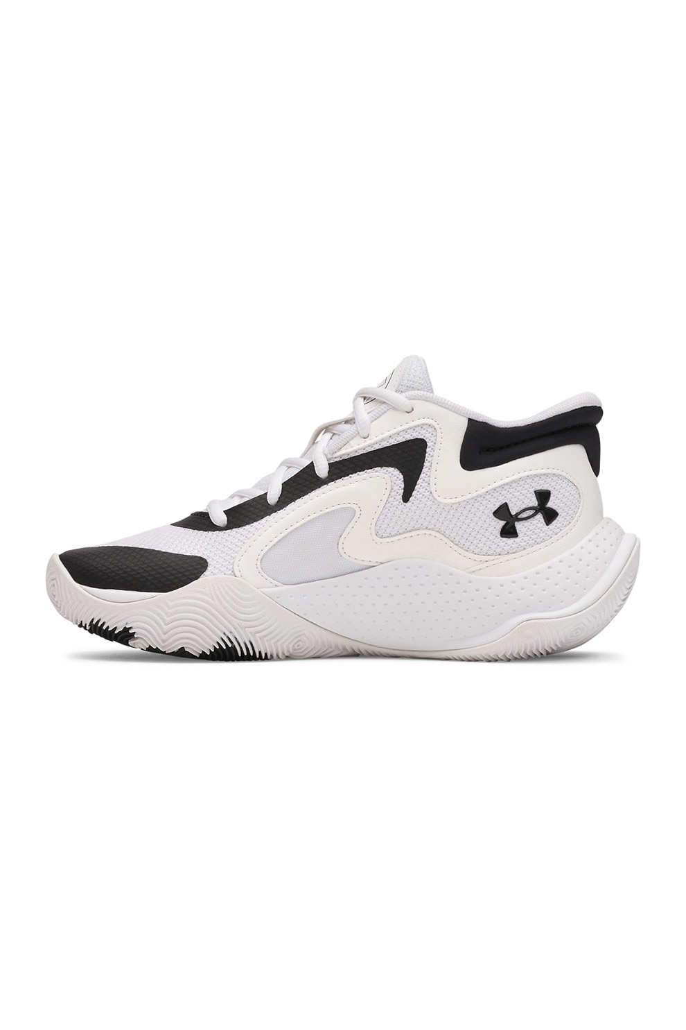 Under Armour, Pantofi mid-cut Jet'25 pentru baschet, Alb, Negru, 36.5 EU