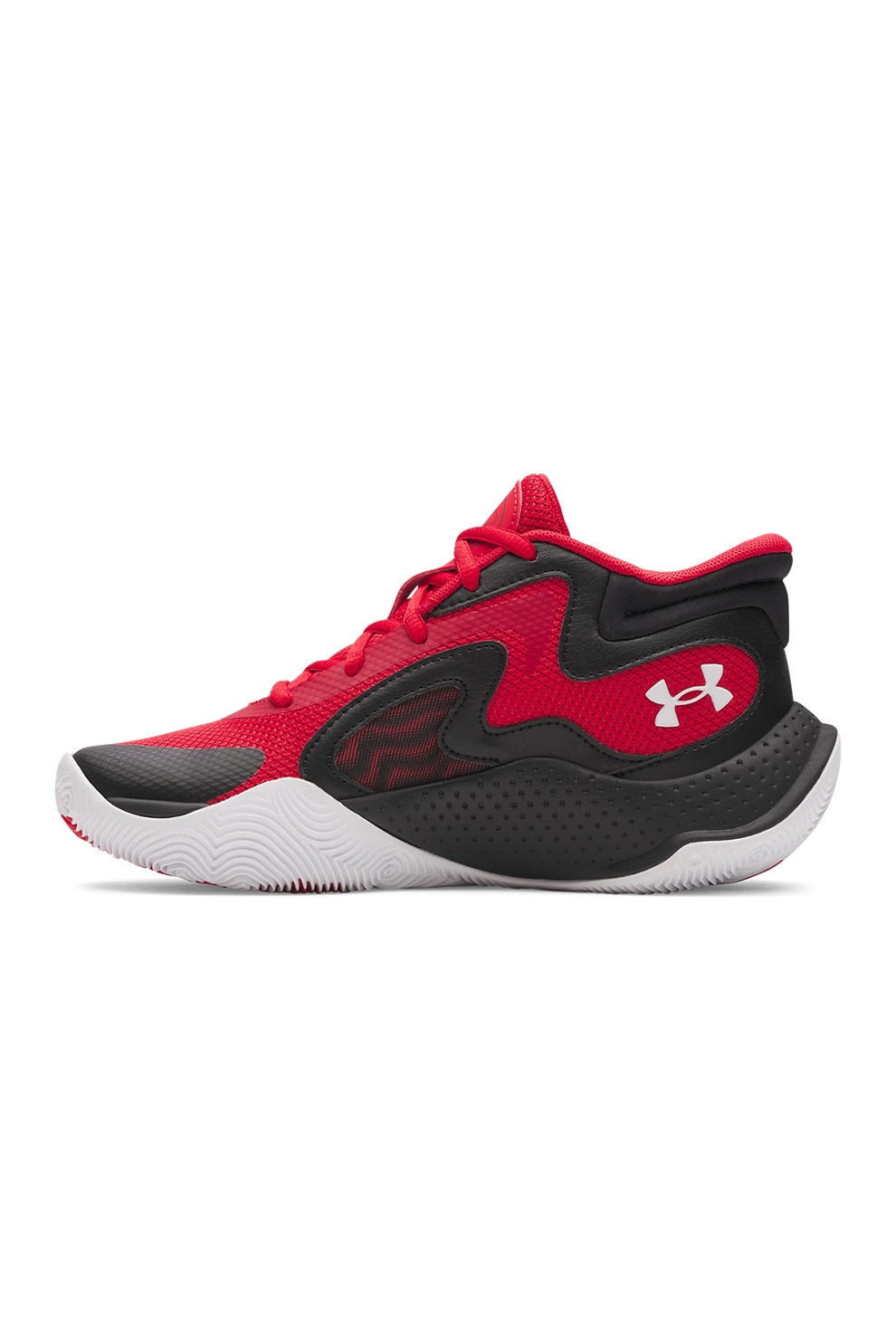 Under Armour, Pantofi mid-cut Jet'25 pentru baschet, Negru, Rosu vermillion, 37.5 EU