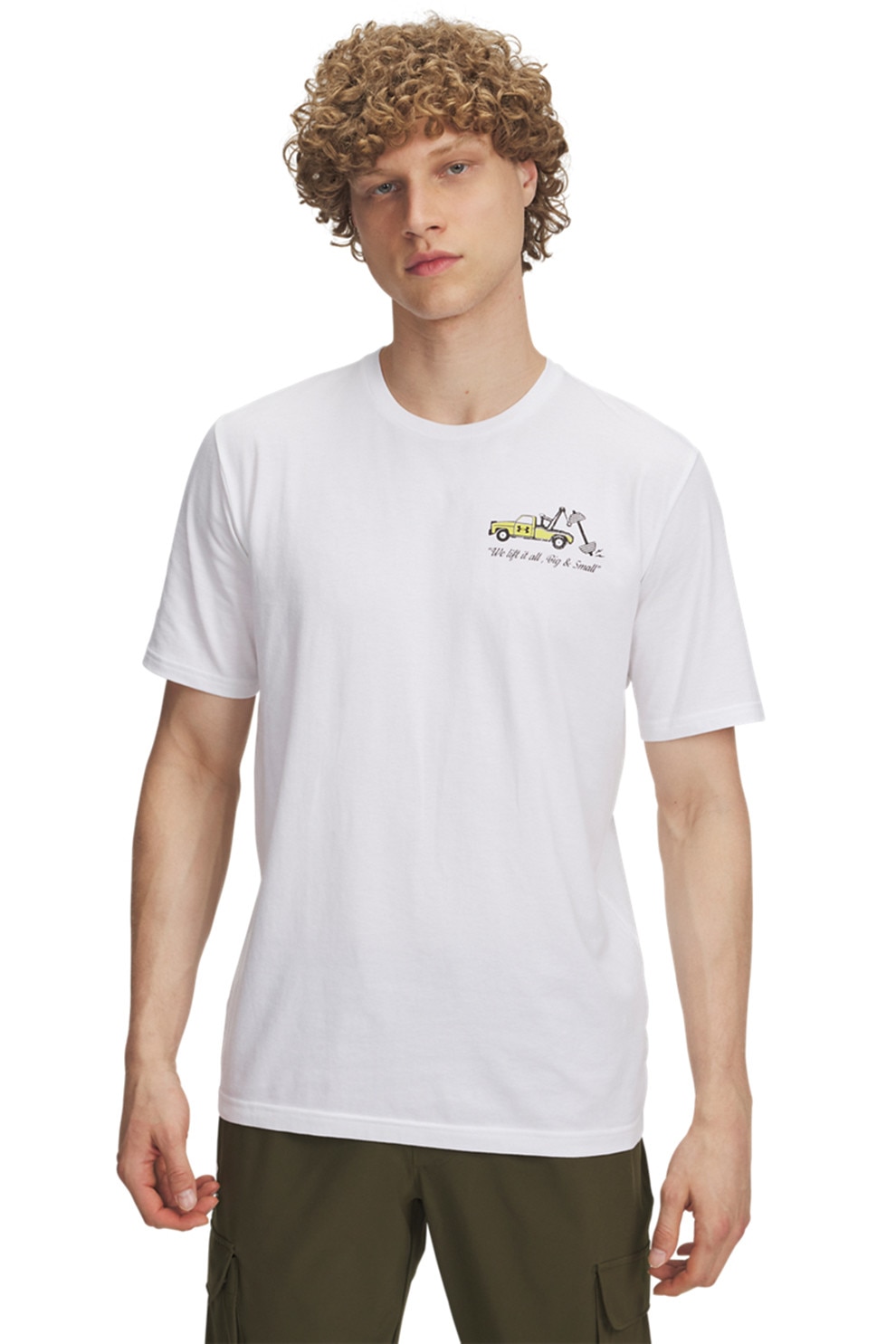 Under Armour, Tricou cu imprimeu pe partea din spate Body Shop, Alb, Negru, Galben, L