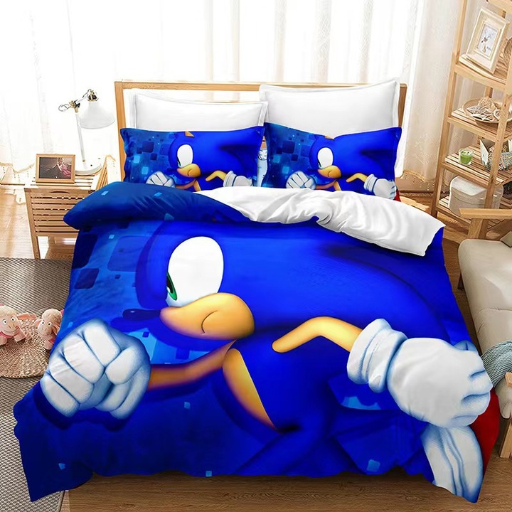Ágyneműhuzat garnitúra, 3 részes, Sonic, 3D nyomtatott, többszínű, 135x200cm