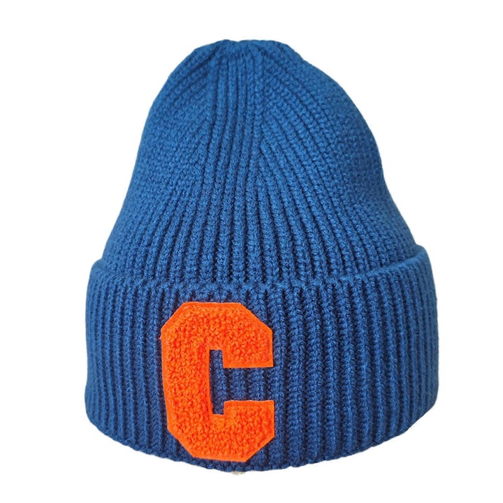 Плетена шапка за жени, с кръпка буква C, бонбонени цветове, 56-58см