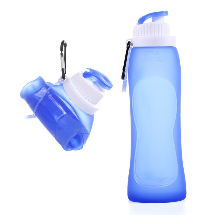 Sticla de apa din silicon, Albastru, 500 ml