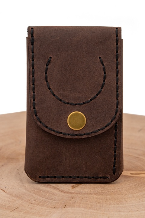 Portofel barbatesc Tudorace, minimalist cu AirTag, piele Crazy Horse maro, 10x7cm