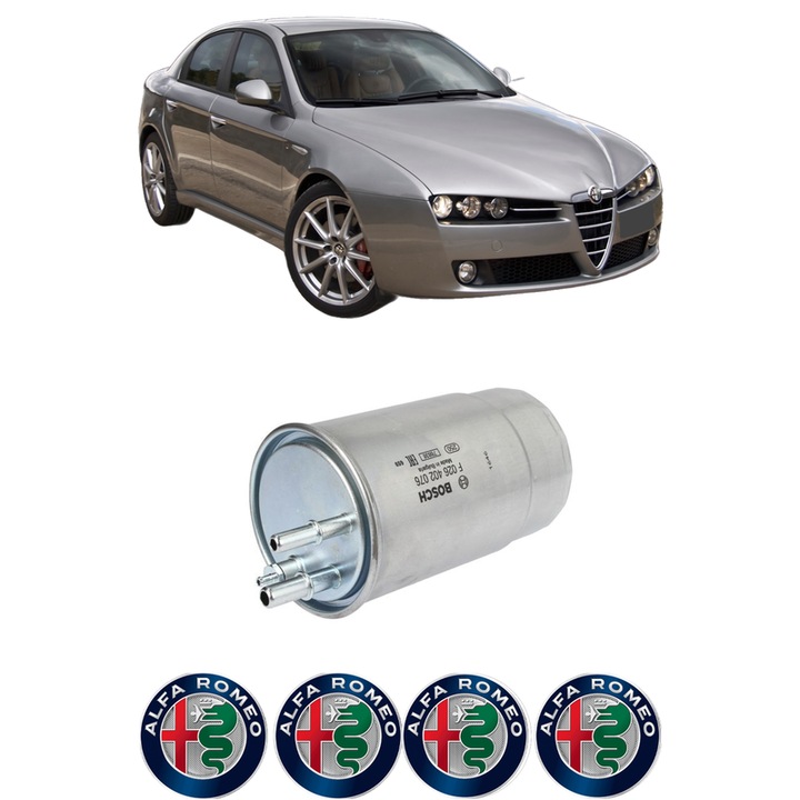 Filtru combustibil ALFA ROMEO 159 (939_) 1.9 JTDM 8V (939AXE1B, 939BXE1B, 939BXH1B) din 2005-2011 KW 85 CP 115 CMC 1910, Bosch, Auto, 4x Stickere auto cu ALFA ROMEO