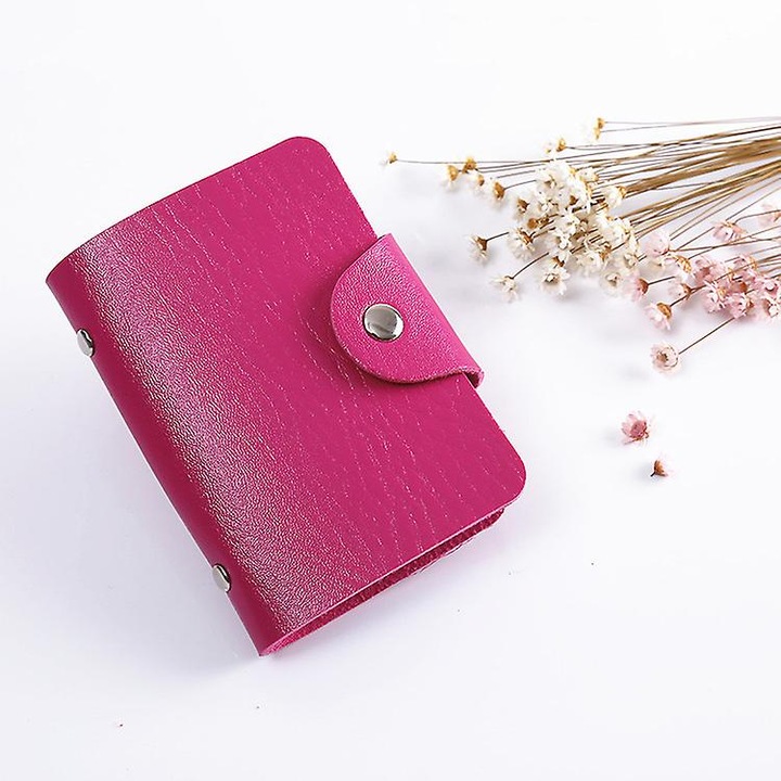 Дамско портмоне, 24 карти, PU кожа, розово, 10.5x7.5x1см