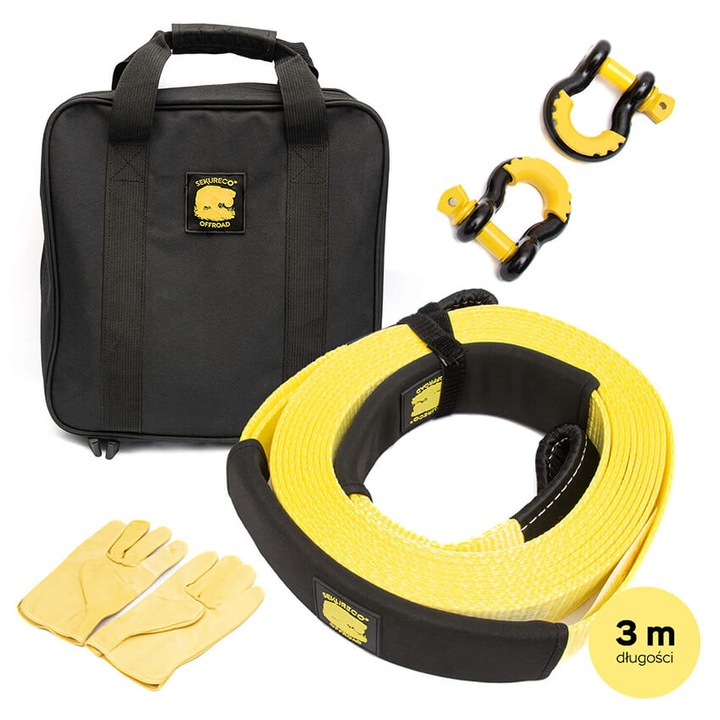 Sfoara tractare, SEKURECO, 3m, 75mm, galben