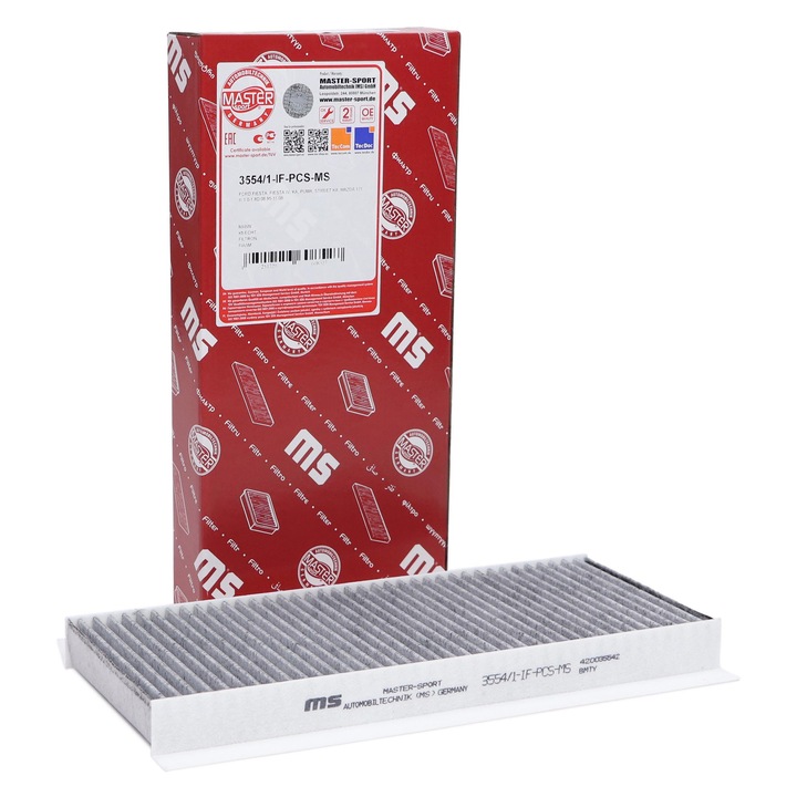 Master-Sport utastérszűrő, Ford Fiesta, KA, Puma, Mazda 121 I/II/III, Skoda Felicia I, méretek 345x154x35mm