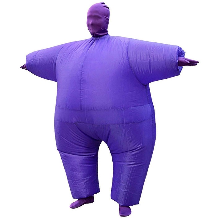 Надуваем карнавален костюм за възрастни, лилав, един размер, захранван с батерии