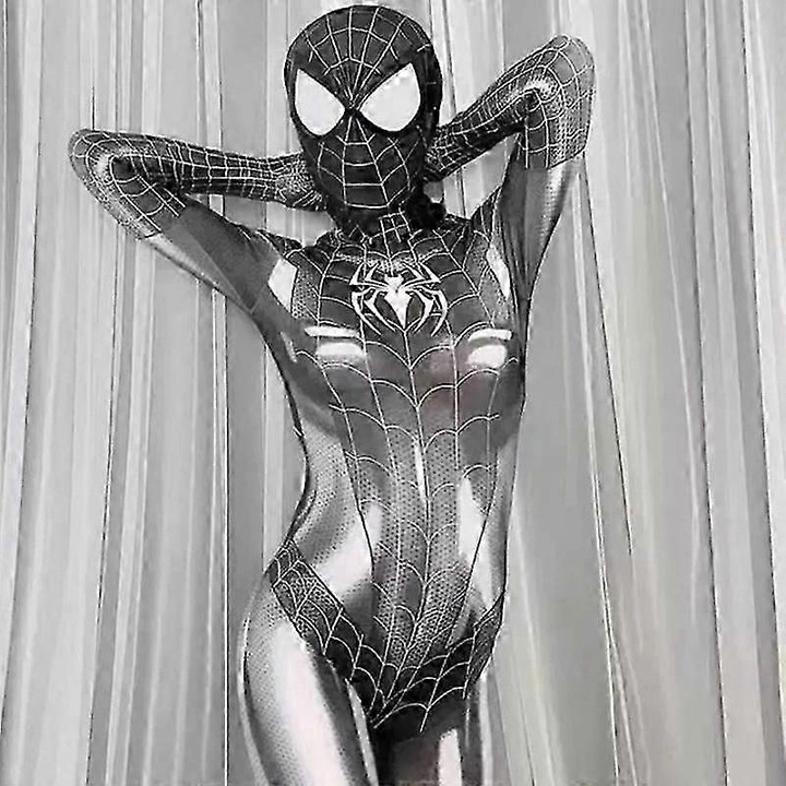 Costum Cosplay Spider-Man/Venom, negru, marime XL, pentru adolescenti si adulti, ideal pentru Halloween si petreceri