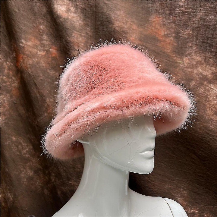 Caciula dama, model bucket, design versatil, roz