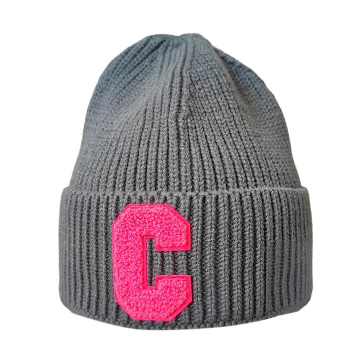 Плетена дамска шапка, с кръпка с буква C, бонбонени цветове, 56-58 см