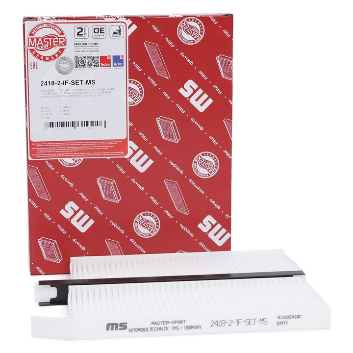 Master-Sport utastérszűrő, Mercedes Citan, Nissan NV400, Opel Movano, Renault, Vauxhall, méretek 239x274x20mm, 108x110x23mm