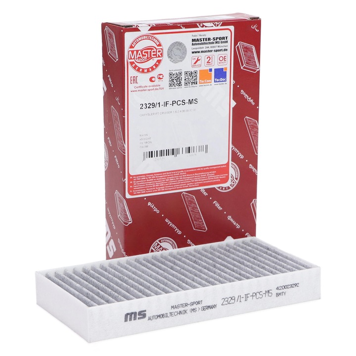 Master-Sport utastérszűrő, Chrysler PT Cruiser, 228x115x30mm, aktív szén