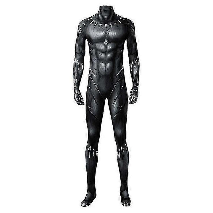 Costum de carnaval Black Panther 3D, imprimeu digital, manusi integrate, adulti S-4XL, copii 120-150cm