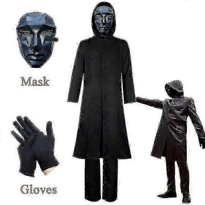 Пълен костюм Squid Game за възрастни, с маска и ръкавици, XXL