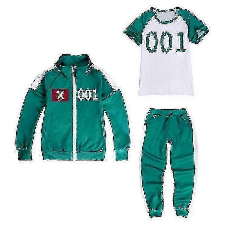 Комплект костюм за косплей Squid Game, 3 части, яке, риза с къс ръкав, панталони, многоцветен, 170 см