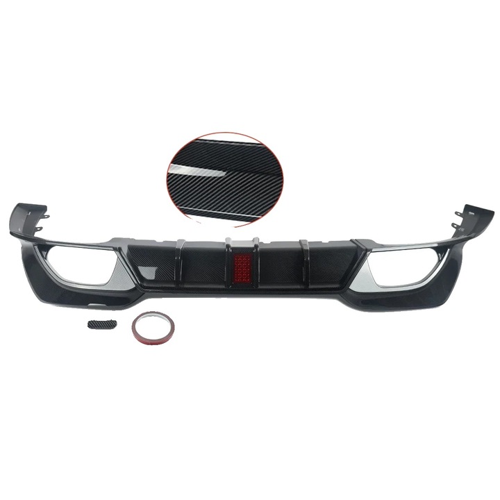 Difuzor spate pentru BMW 3 Series G20 G21 M Sport, aspect fibra de carbon, dimensiuni 162x43x21mm, set inclus.