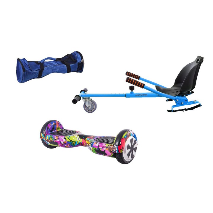 Пакет Hoverkart COMBO (Hoverseat, Chair)+Hoverboard Original grafitti dark, електрически скутер, колела 6,5 инча, bluetooth, чанта за подарък, светодиоди, вграден високоговорител, 700w.