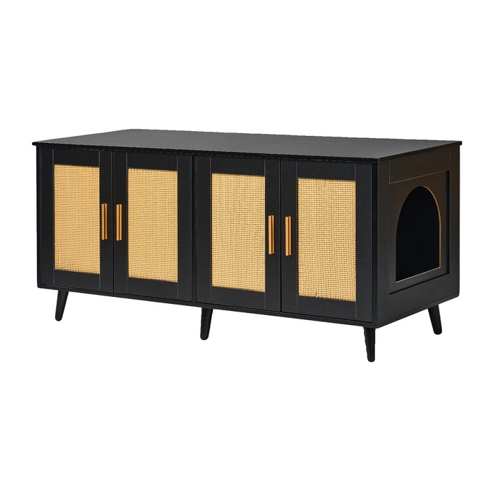 Litiere pentru pisici, design multifunctional, constructie robusta, 47.2 in, negru