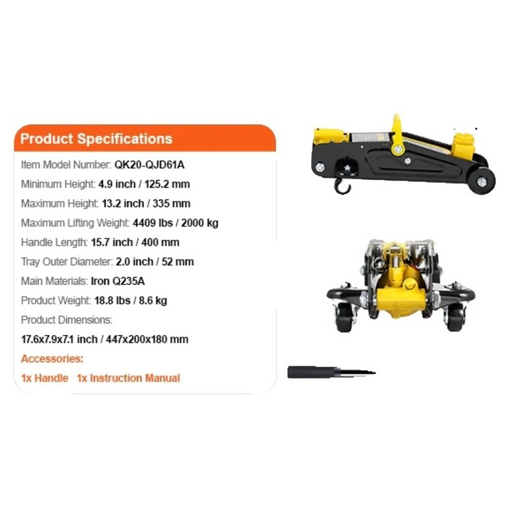 Elevator de podea, design robust, mecanism de ridicare rapid, 2 tone, inaltime minima 3 inch, inaltime maxima 18.5 inch