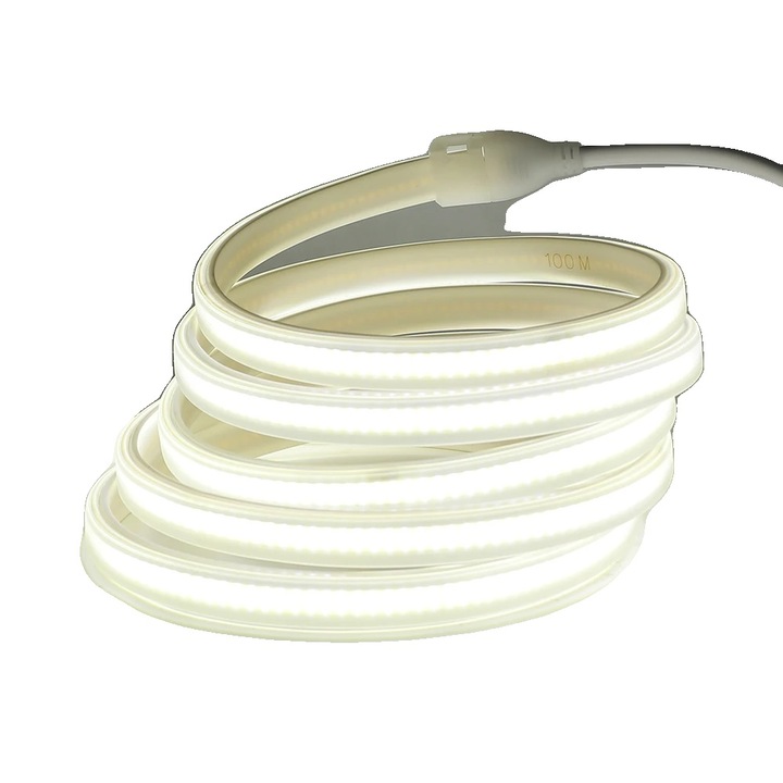 Banda LED, alb rece 6000K, 9m, rezistenta la apa, taiata la dimensiune, priza EU 220V